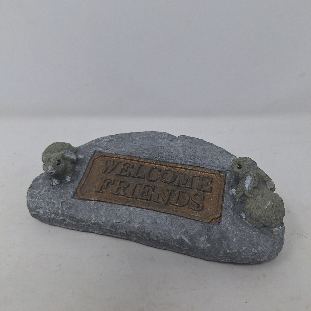 Welcome Friends Grey Garden Stone Bunny Small Figurine Home Decor Outdoor
